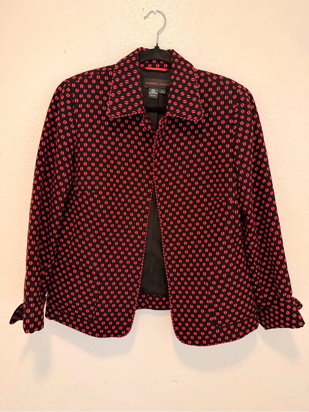 Nina McLemore Silk Geometric Pattern Blazer Jacket Red/Black - Size 12